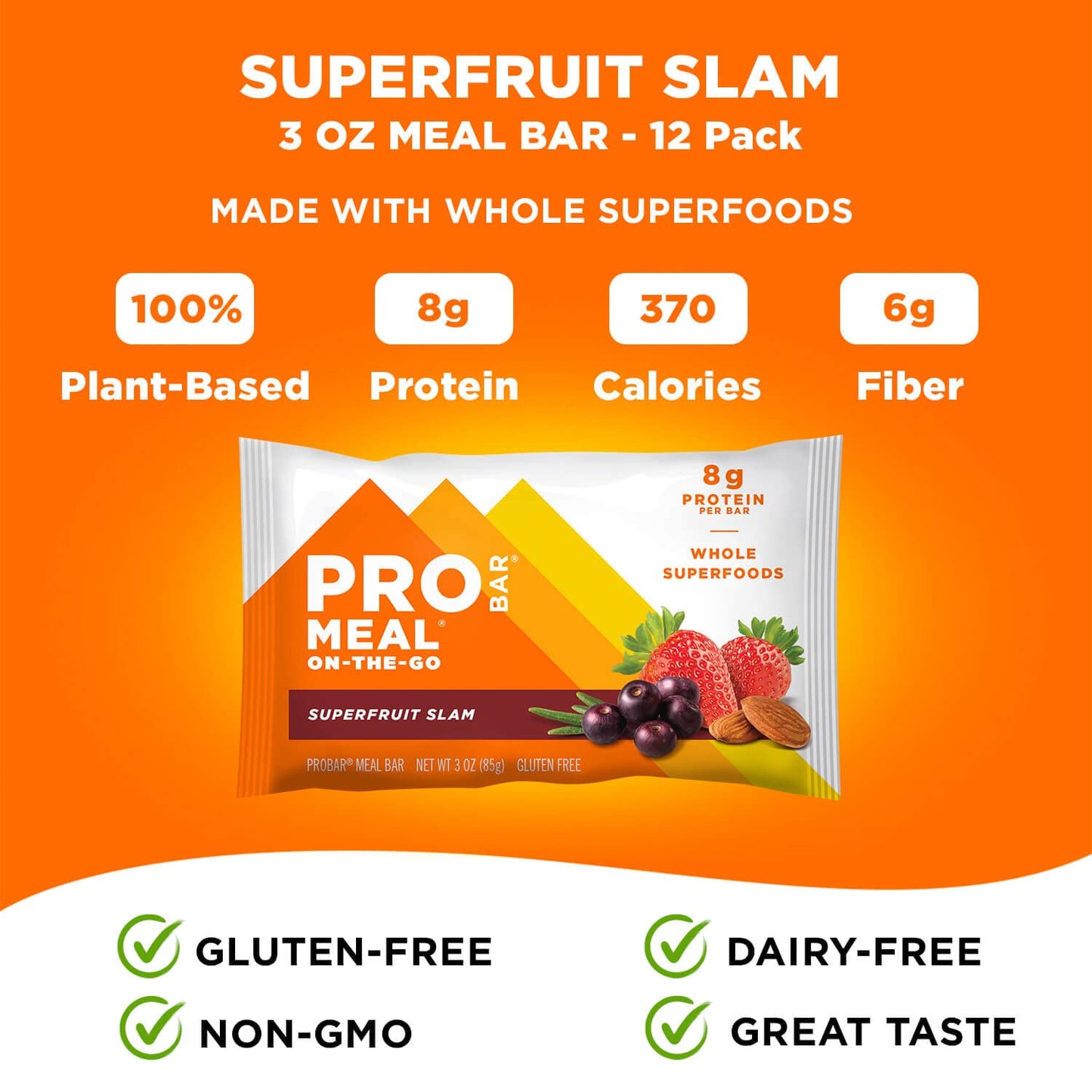 Probar - Meal Bar, Superfruit Slam, Non-Gmo, Gluten-Free, Healthy, Plant-Based Whole Food Ingredients, Natural Energy, 3 Ounce (