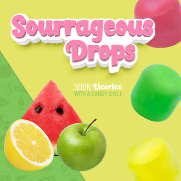 Wiley Wallaby 6 Ounce Sourrageous Drops Mix Of Watermelon, Green Apple And Lemon Soft & Chewy Licorice With A Candy Shell, 1 Pac