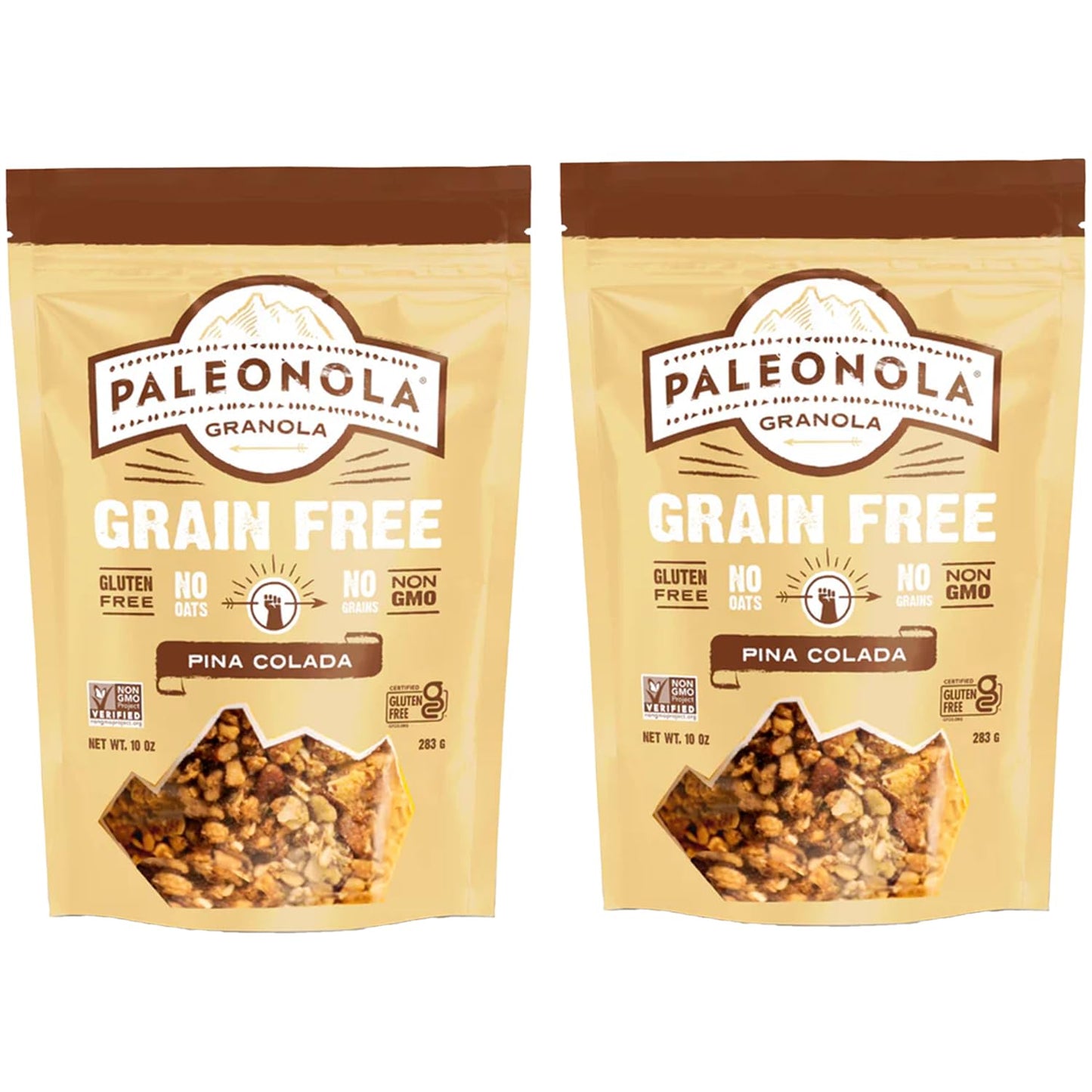 Paleonola Pina Colada Grain Free Granola, 10 Oz Resealable Bag (Pack of 2) - Grainless Paleo Granola Blended with Dried Coconut,