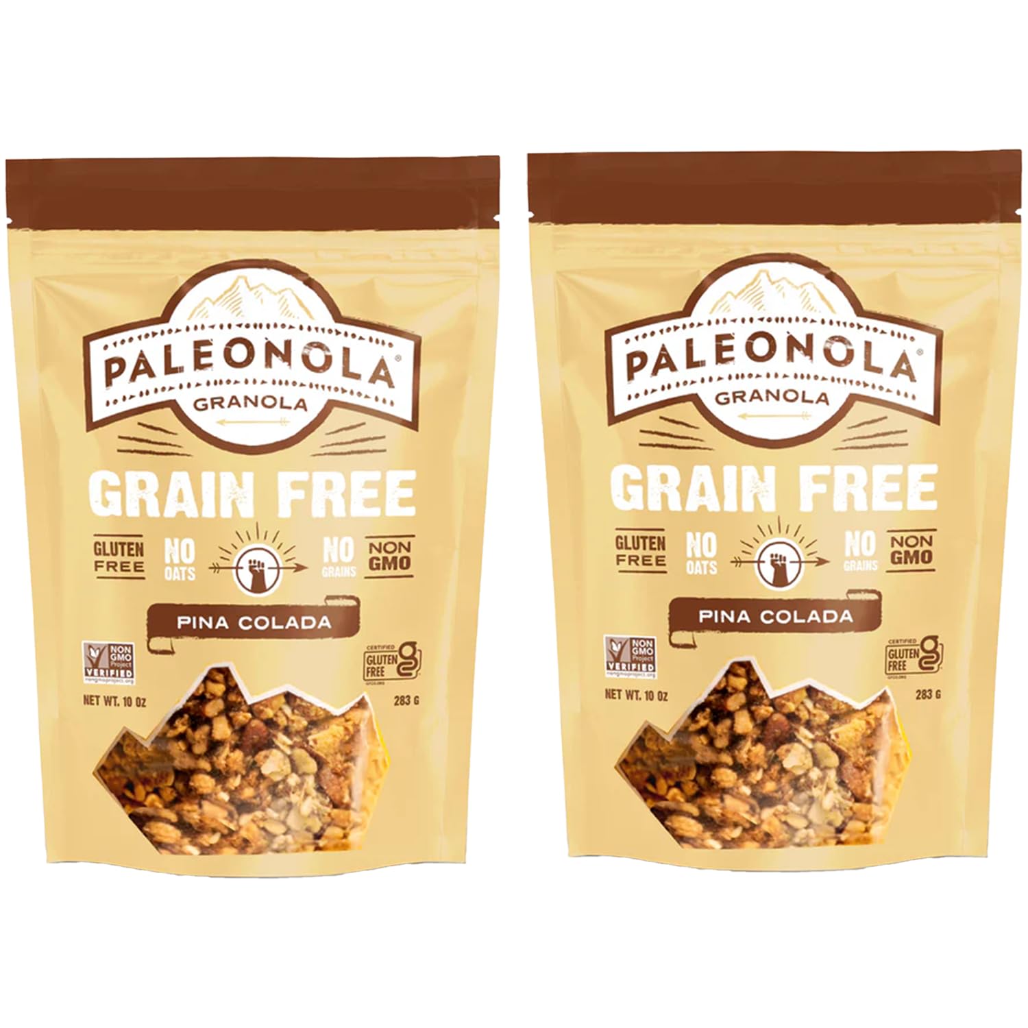 Paleonola Pina Colada Grain Free Granola, 10 Oz Resealable Bag (Pack of 2) - Grainless Paleo Granola Blended with Dried Coconut,
