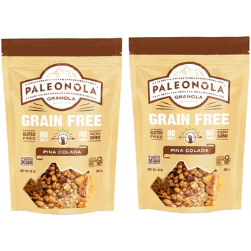 Paleonola Pina Colada Grain Free Granola, 10 Oz Resealable Bag (Pack of 2) - Grainless Paleo Granola Blended with Dried Coconut,