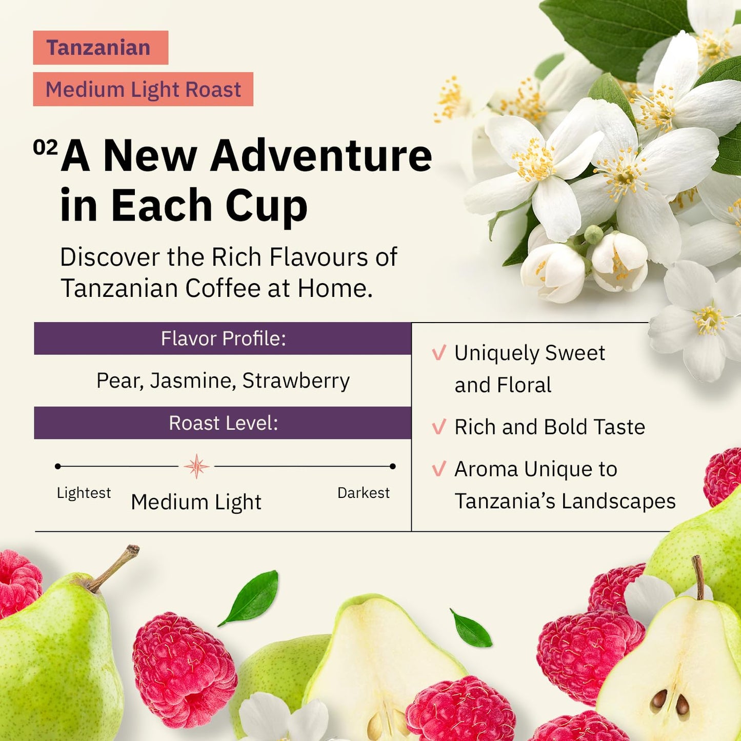 Kochere Tanzanian Peaberry Coffee Whole Bean - Medium Light Roast, 12 Ounce, Specialty Grade, Fair Trade, Non-GMO