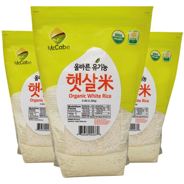 McCabe Organic White Rice - Rich in Fibers & Minerals | USDA Certified Organic and CCOF Certified | Product of USA | 3 Lbs Pack 