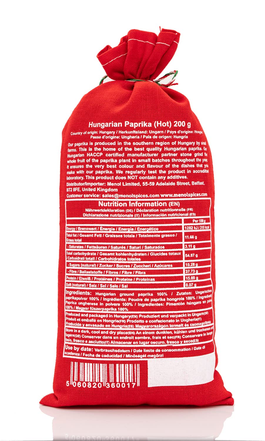 Menol Spices Authentic Hungarian Hot Paprika Powder, Gourmet Quality, 7oz / 200g, Very Spicy, Freshly Ground