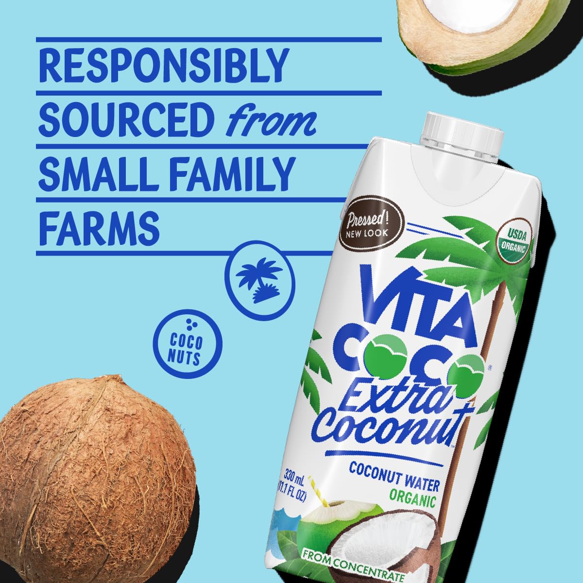Vita Coco Organic Coconut Water  Extra Coconut | More Coconutty Flavor | Hydrating Electrolytes | Vital Nutrients | 11.1 Fl Oz (Pack of 12)