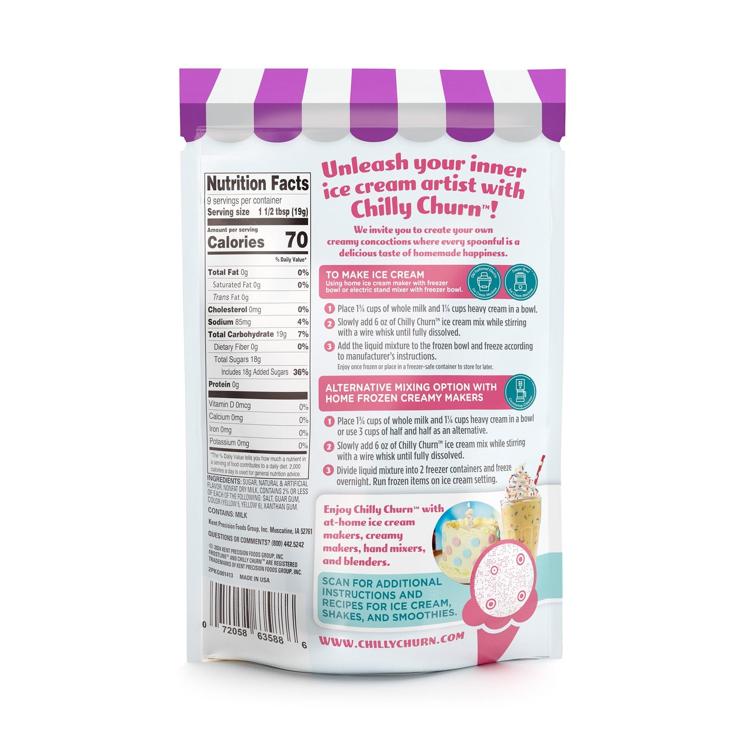 Chilly Churn Birthday Cake Flavored Ice Cream, Shakes, Smoothies Mix By Frostline Brand, Use With Ice Cream Machine, Countertop