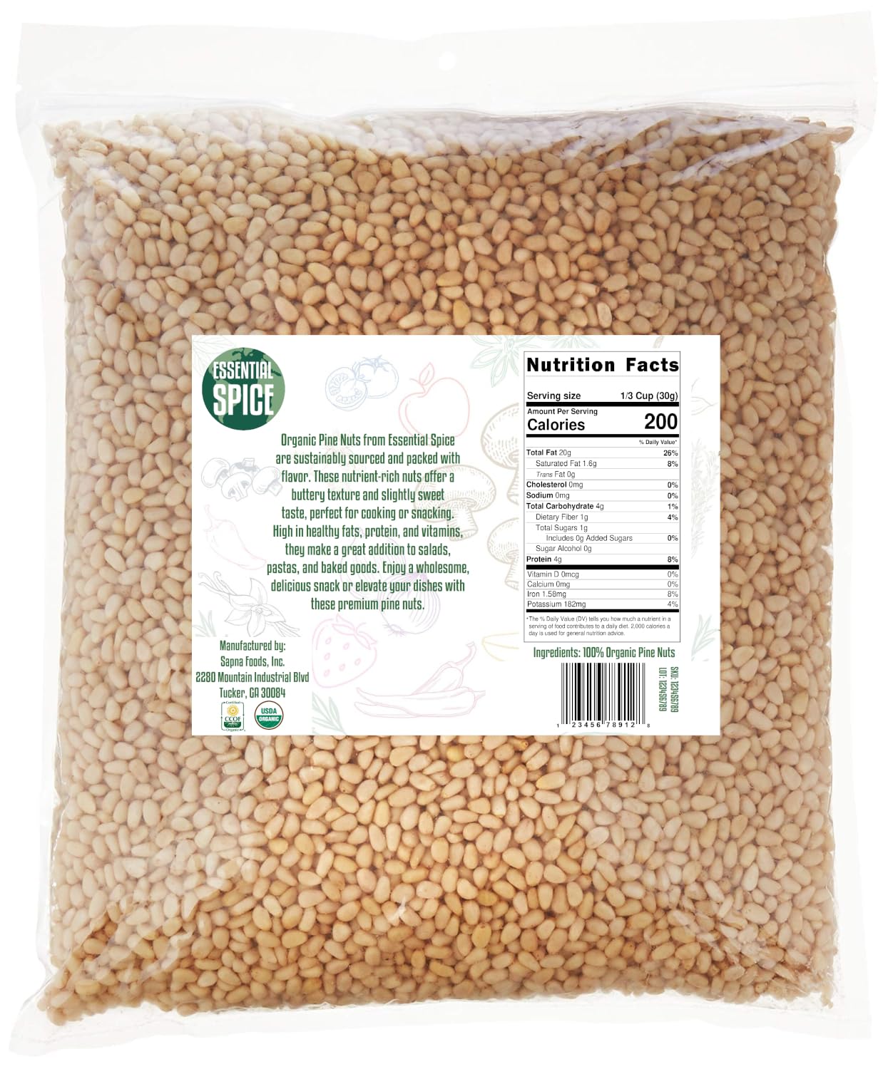 Essential Spice Organic Pine Nuts, 5 Lb - well-made Pignolias, Perfect for Cooking and Snacking