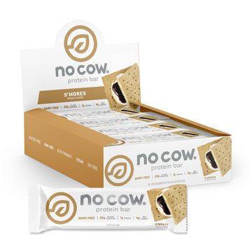 No Cow High Protein Bars, S'Mores - Healthy Snacks, 20G Vegan Protein, High Fiber, Low Sugar, Keto Friendly, Dairy & Gluten Free
