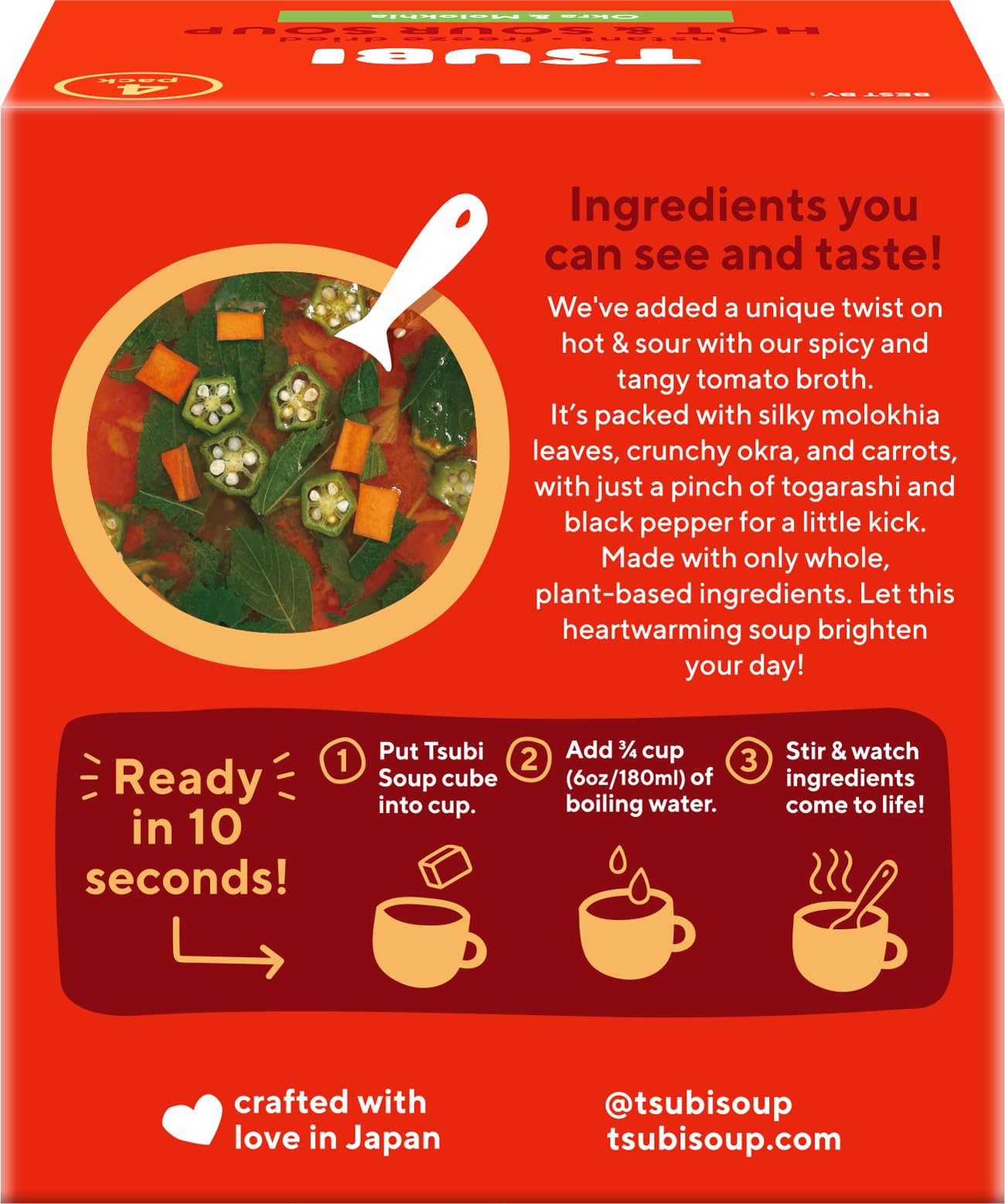 Tsubi Soup Freeze-Dried Tomato Soup Packets - Instant, Vegan, Easy Mix, Gluten & Msg-Free, And Flavorful - Ready In Seconds - Ho