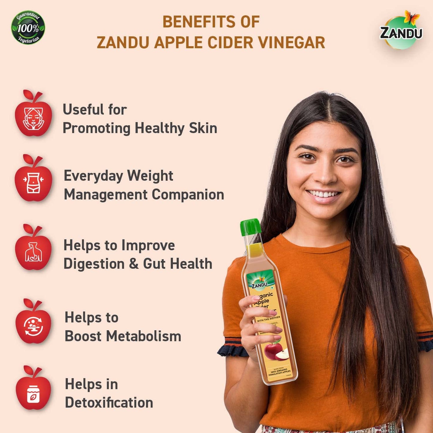 Zandu Organic Apple Cider With Mother Of Vinegar 500 Ml