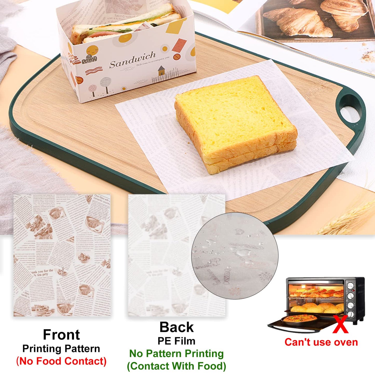 La Llareta 100 Sheets Deli Paper, 14 * 10 Inch Sandwich Wrapping Paper, Food Wrapping Paper, For Breads, French Fries, Sandwiche