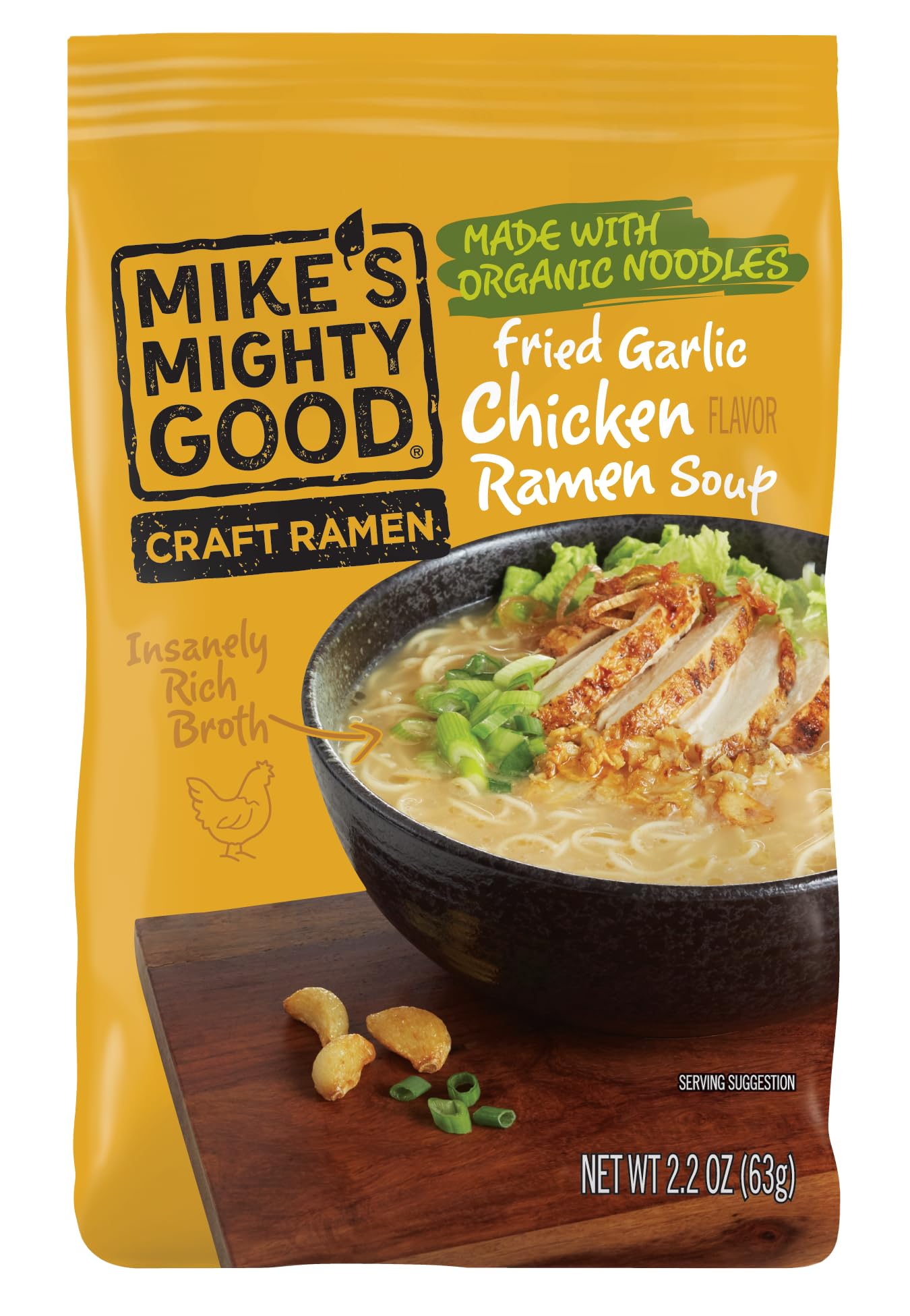 Mike s Mighty Good Ramen Chicken Noodle Soup Pillow Pack - Fried Garlic Chicken Instant Ramen Noodles - Organic Non-GMO - 2.2 O