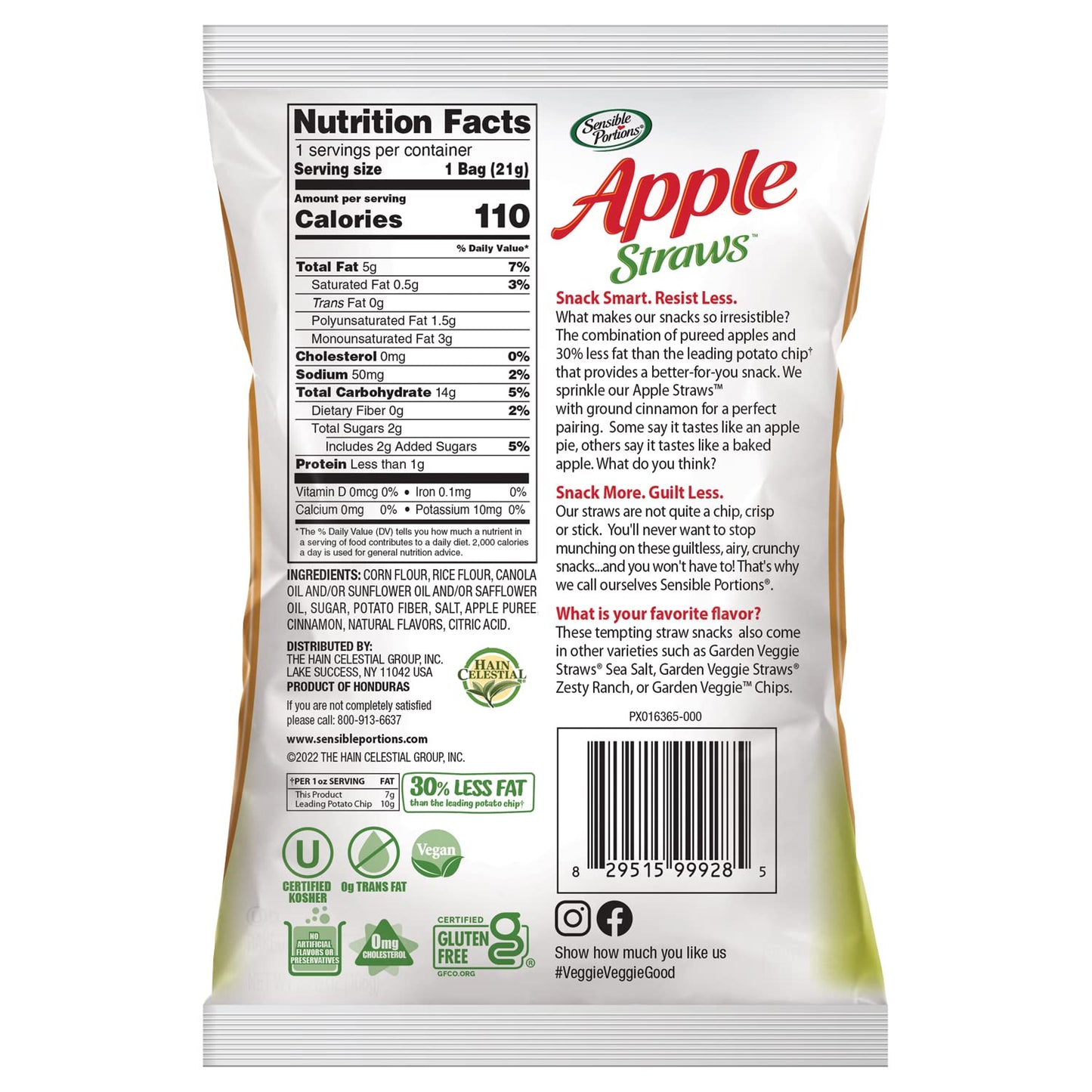 Sensible Portions Sweet & Salty Straws Variety Pack, Apple Straws And Sea Salt Veggie Straws, 0.75 Oz Bag (Pack Of 24)