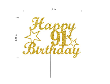 91 Birthday Cake Topper Gold Glitter, Party Decoration Ideas, Premium Quality, Sturdy Doubled Sided Glitter, Acrylic Stick. Made