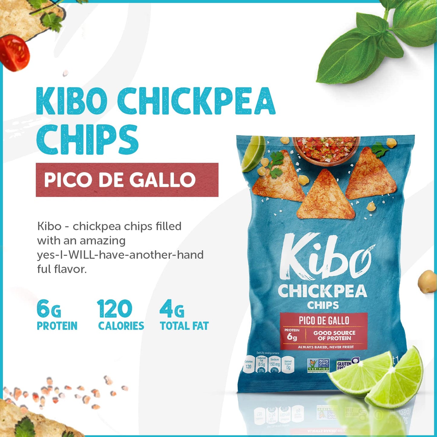 Kibo Chickpea Chips Pico de Gallo - Gluten-Free, Plant-Based, High Protein-Fiber Non-GMO, Vegan, Made with Real Veggies - 1 oz,