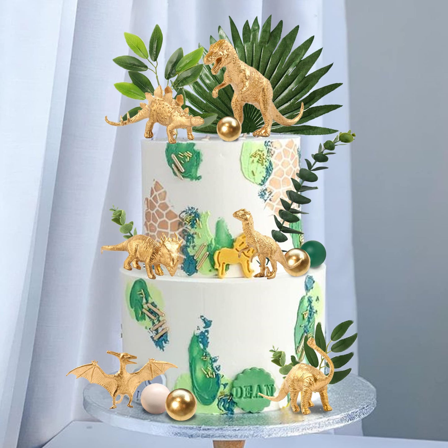 DRWATE 21 PCS Gold Dinosaur Cake Toppers, Plastic & Foam Figures for Birthday, Baby Shower, Dinosaur Theme Party