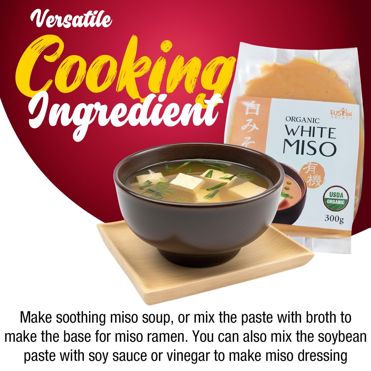 Fusion Select 900G Organic White Miso Paste - Made Of Fermented Soy Bean & Rice - Savory Japanese Seasoning For Cooking Soup Bas