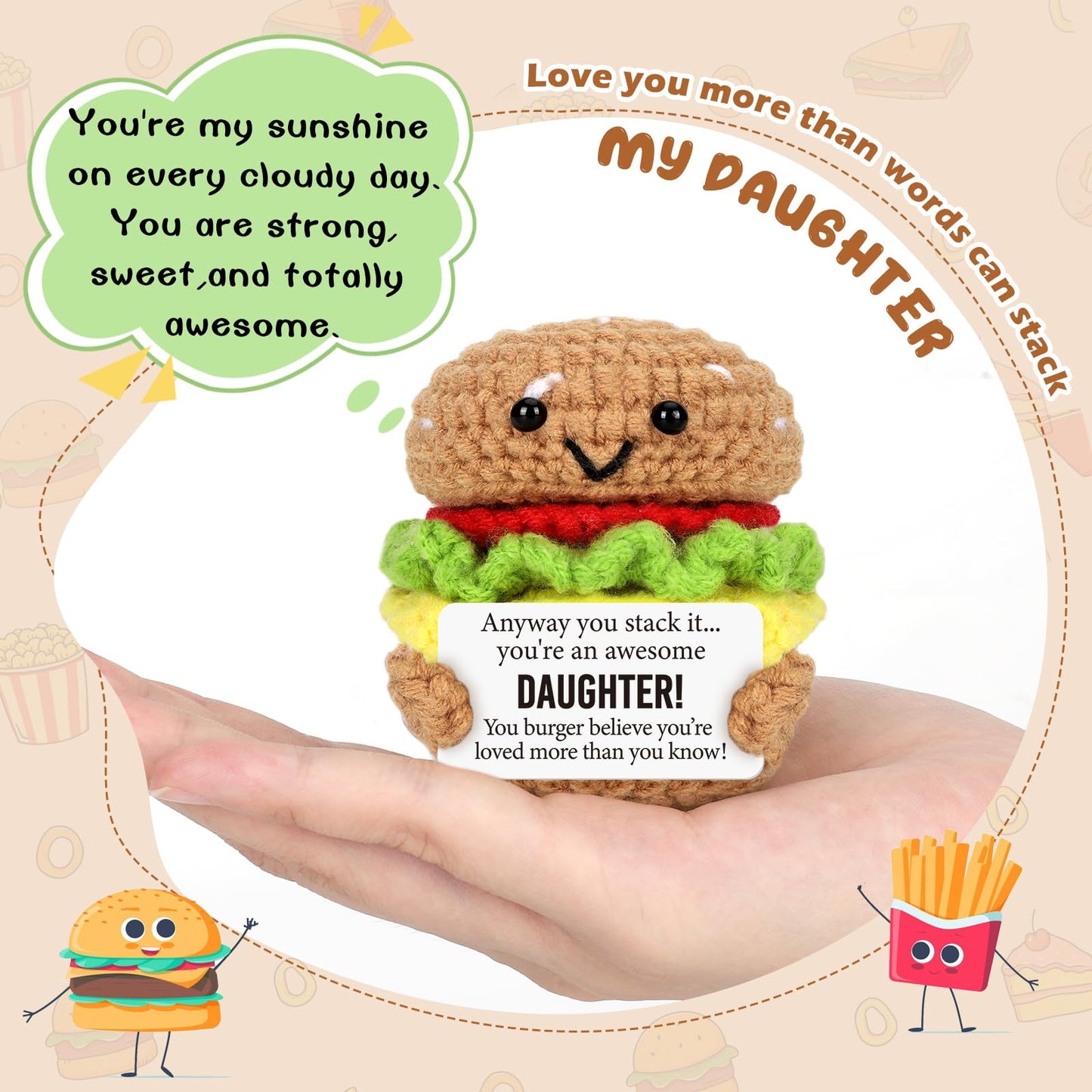Avboda ?Mini Inspirational Daughter Birthday Gifts From Mom Dad Cute Handmade Positive Crochet Burger For Dauther From Parents Motivational Encouragement Back To School For Daughters