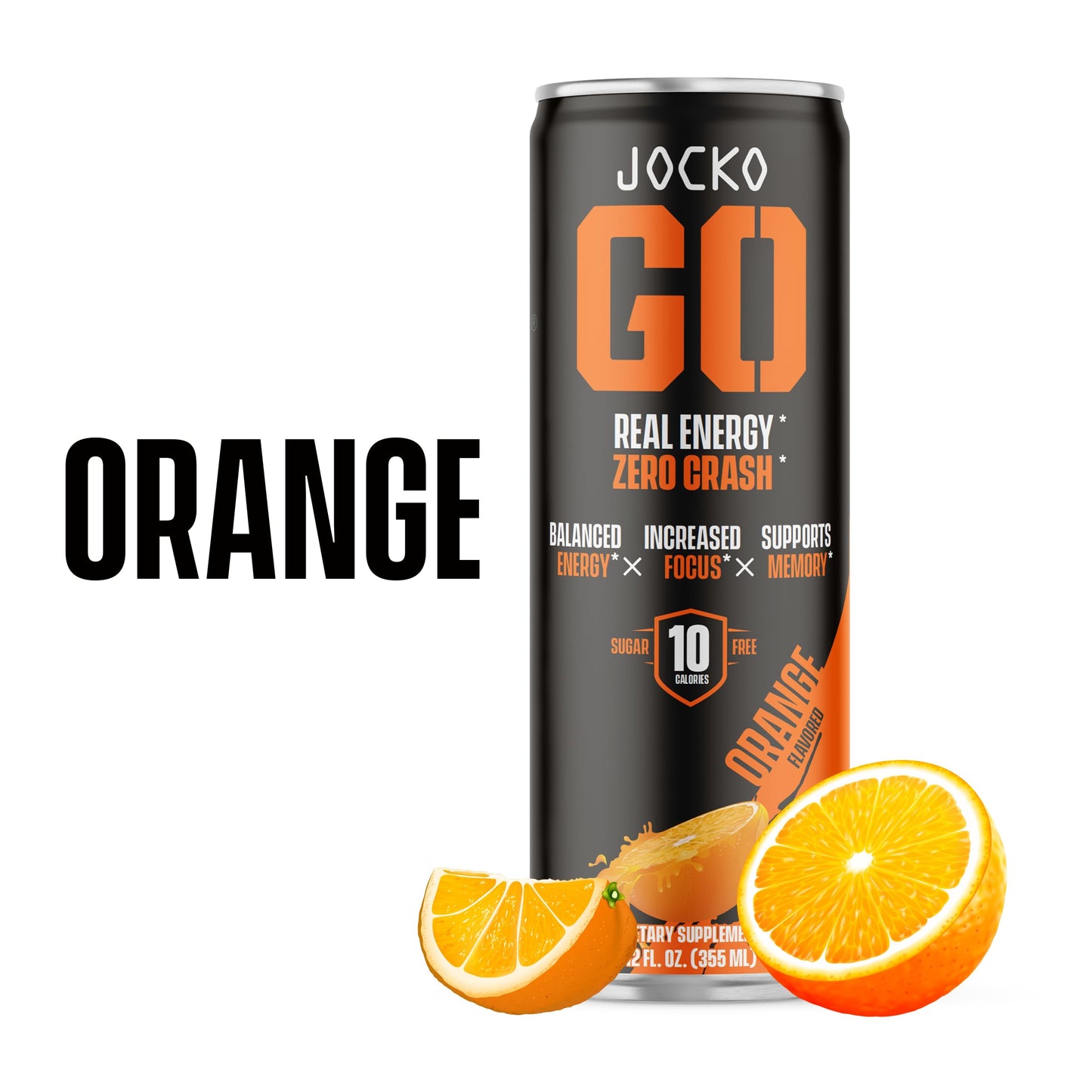 Origin Jocko GO Energy Drink - KETO, Sugar Free, Electrolytes, L-Theanine, 12 Fl Oz, Pack of 12, Afterburner Orange