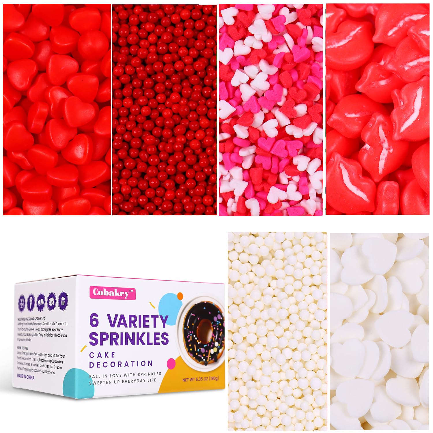 Heart Sprinkles Valentines Edible Sprinkle Mix Red White Heart Shapes Nonpareils Pastel Sprinkles for Cake Decorations Baking Ic
