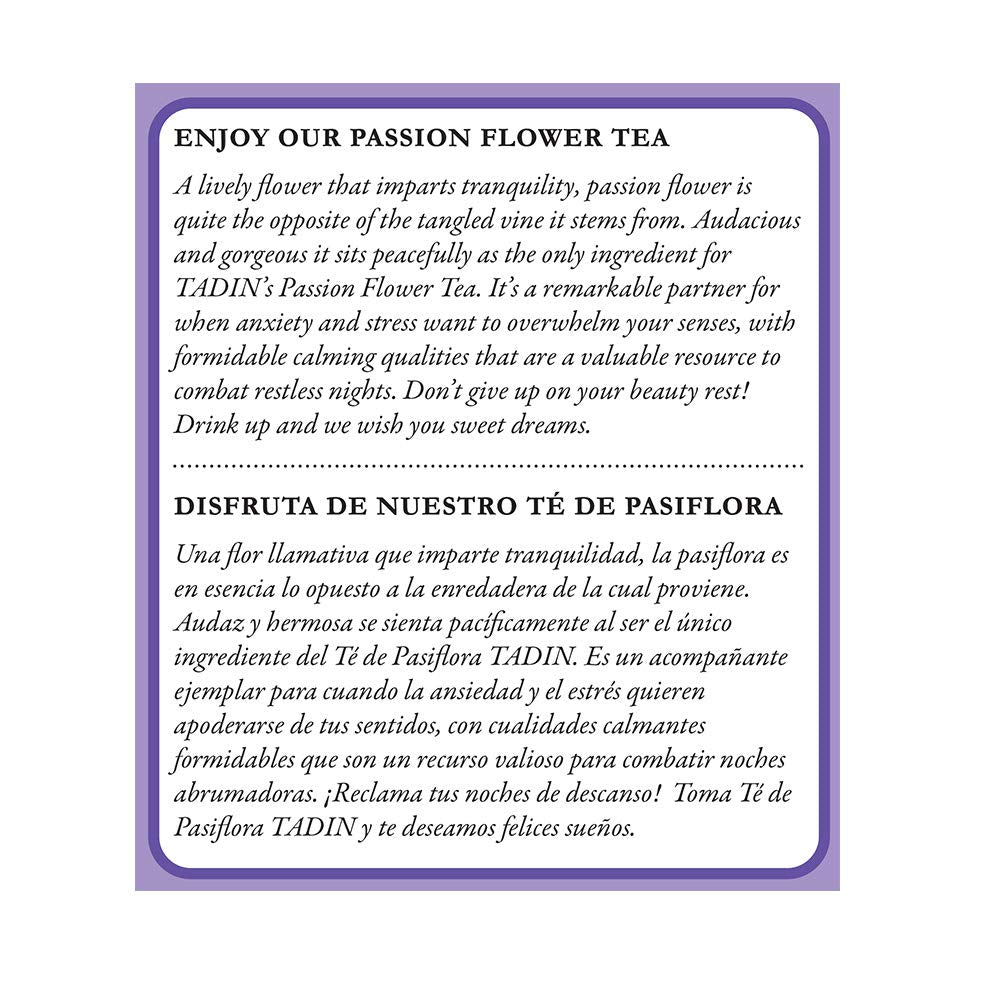 3 Pack Tadin Tea, Pasiflora - Passion Flower Tea, 72 Tea Bags - Relax Mind Muscle Pasiflora