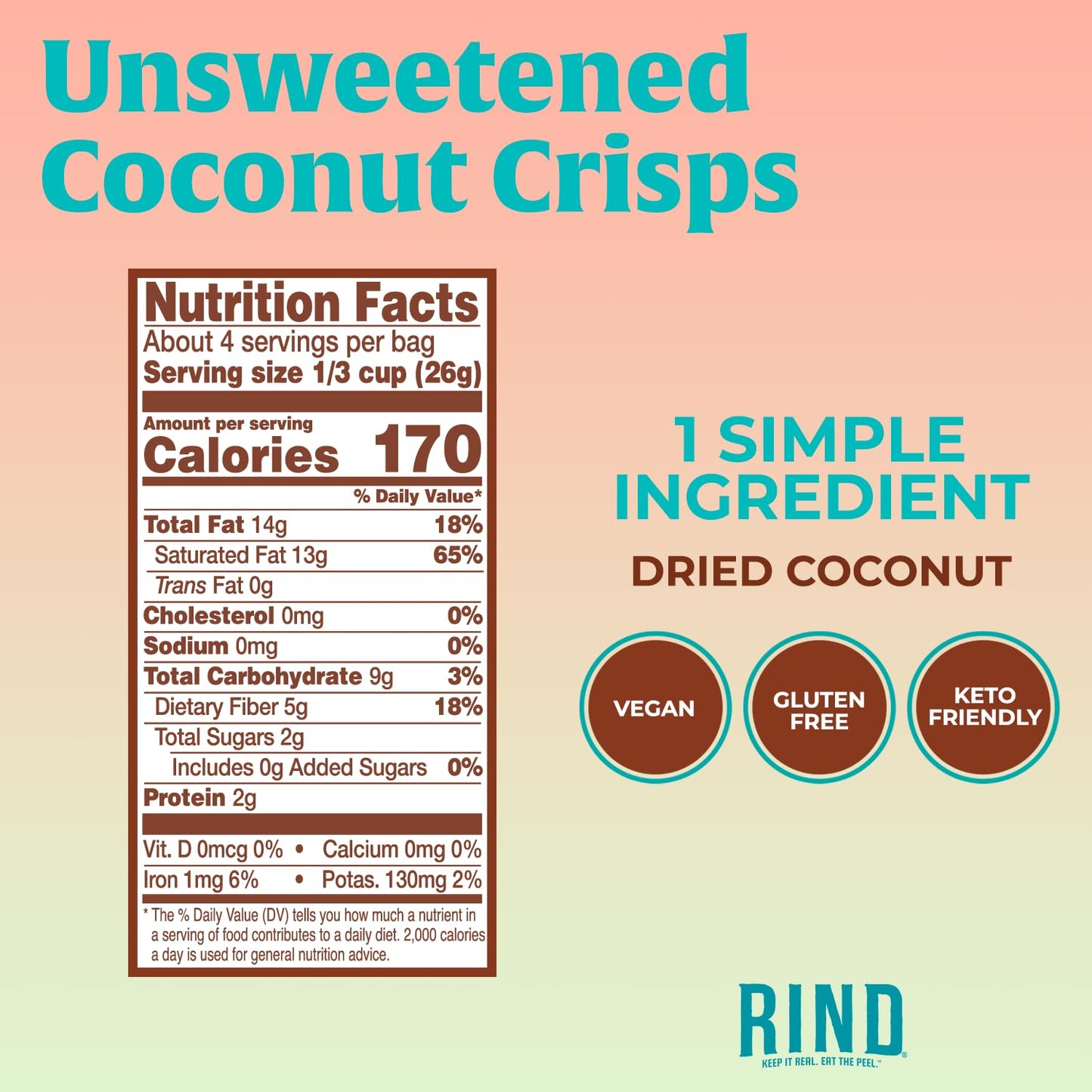 Rind Snacks | All Natural Coconut Crisps | Unsweetened | Dried Fruit Superfood | Snack Chips | Low Carbs | High Fiber | Keto | G