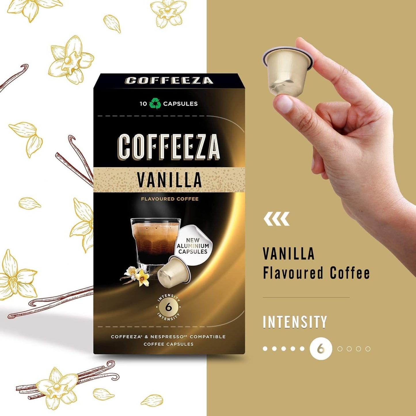 Coffeeza Flavoured Variety Pack Aluminium Coffee Capsules Caramel, Hazelnut And Vanilla (30 Pods)