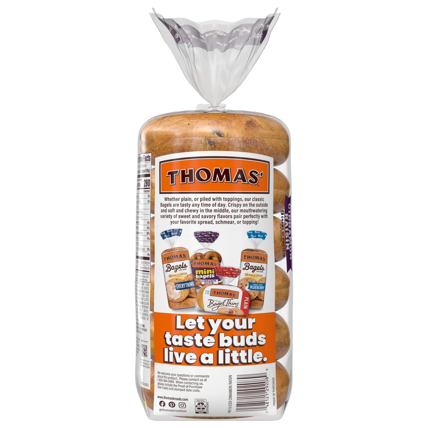 Thomas Cinnamon Raisin Bagels, 6 Pre Sliced Bagels with No High Fructose Corn Syrup, 20 Oz Bag