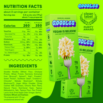 Goodles Vegan Is Believin’ Mac & Cheese 12-Pack - 12g Protein, 7g Fiber, 21 Nutrients, Kosher, Clean Label Certified
