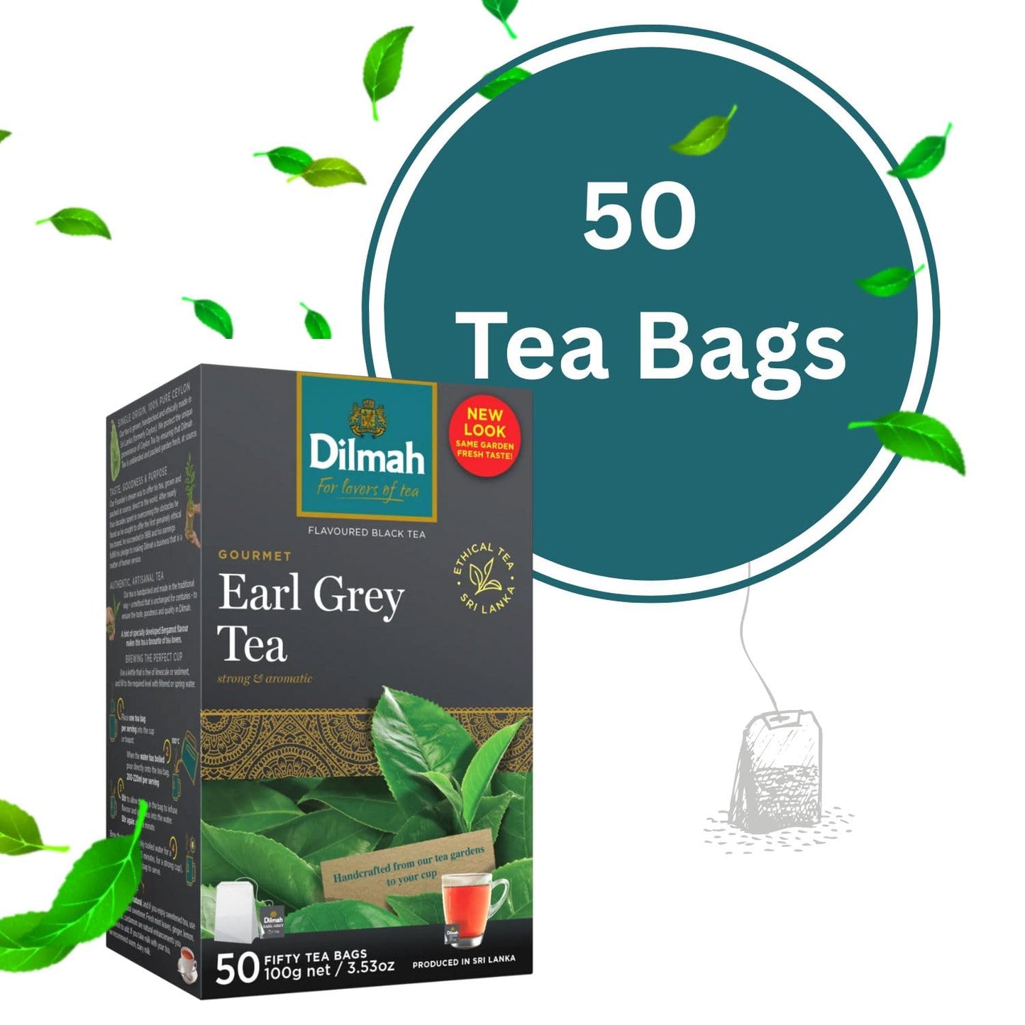Dilmah Earl Grey Ceylon Tea - 50 Tea Bags - 100g - Premium Quality Black Tea