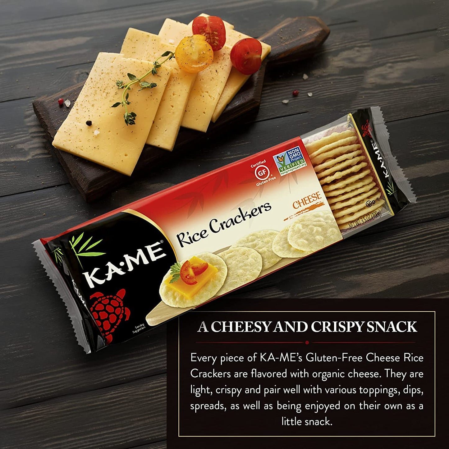 Ka-Me Cheese Rice Crackers 3.5 Oz, Authentic Asian Ingredients, Certified Gluten-Free, No Artificial Flavors/Colors, Non Gmo - (