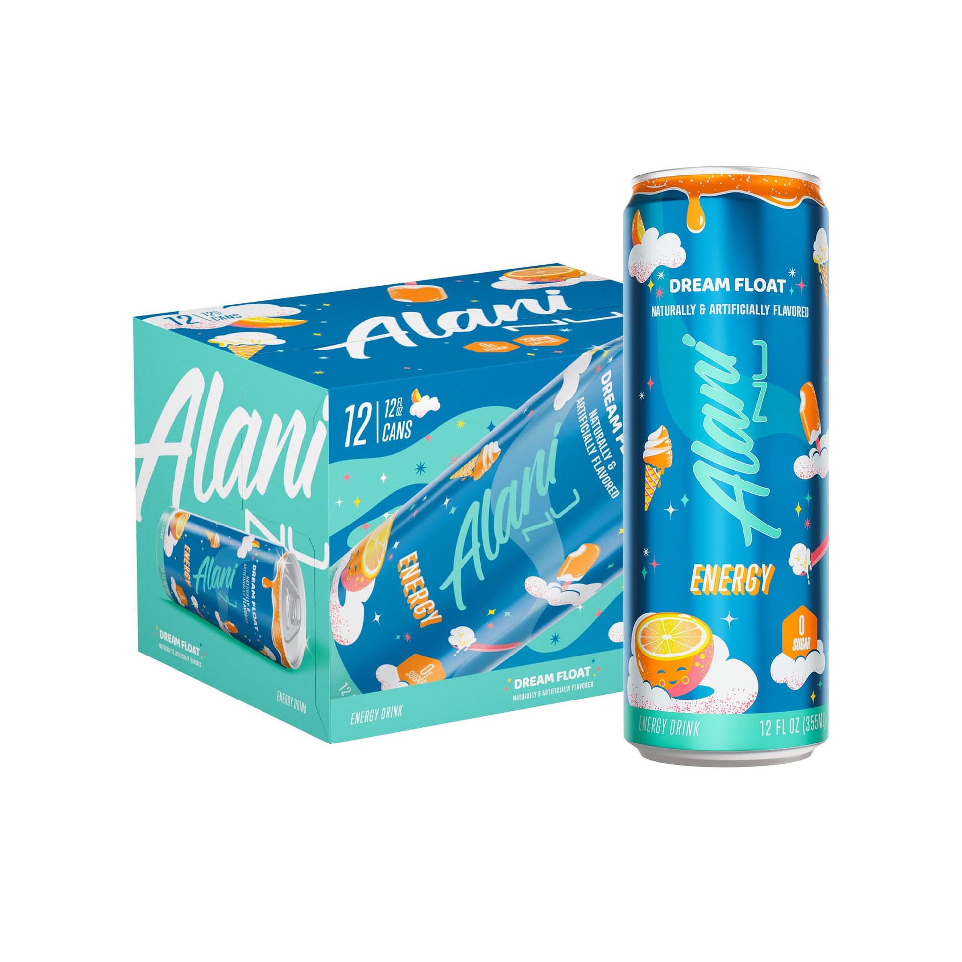 Alani Nu DREAM FLOAT  Sugar Free  Low Calorie Energy Drinks  200mg Caffeine  Biotin  B Vitamins  Zero Sugar  10 Calories  12 Fl Oz Cans  12 Pack