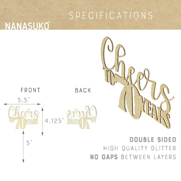 Nanasuko 70Th Birthday Cake Topper - Cheers To 70 Years - Double Sided Gold Glitter, Premium Quality Made In Usa