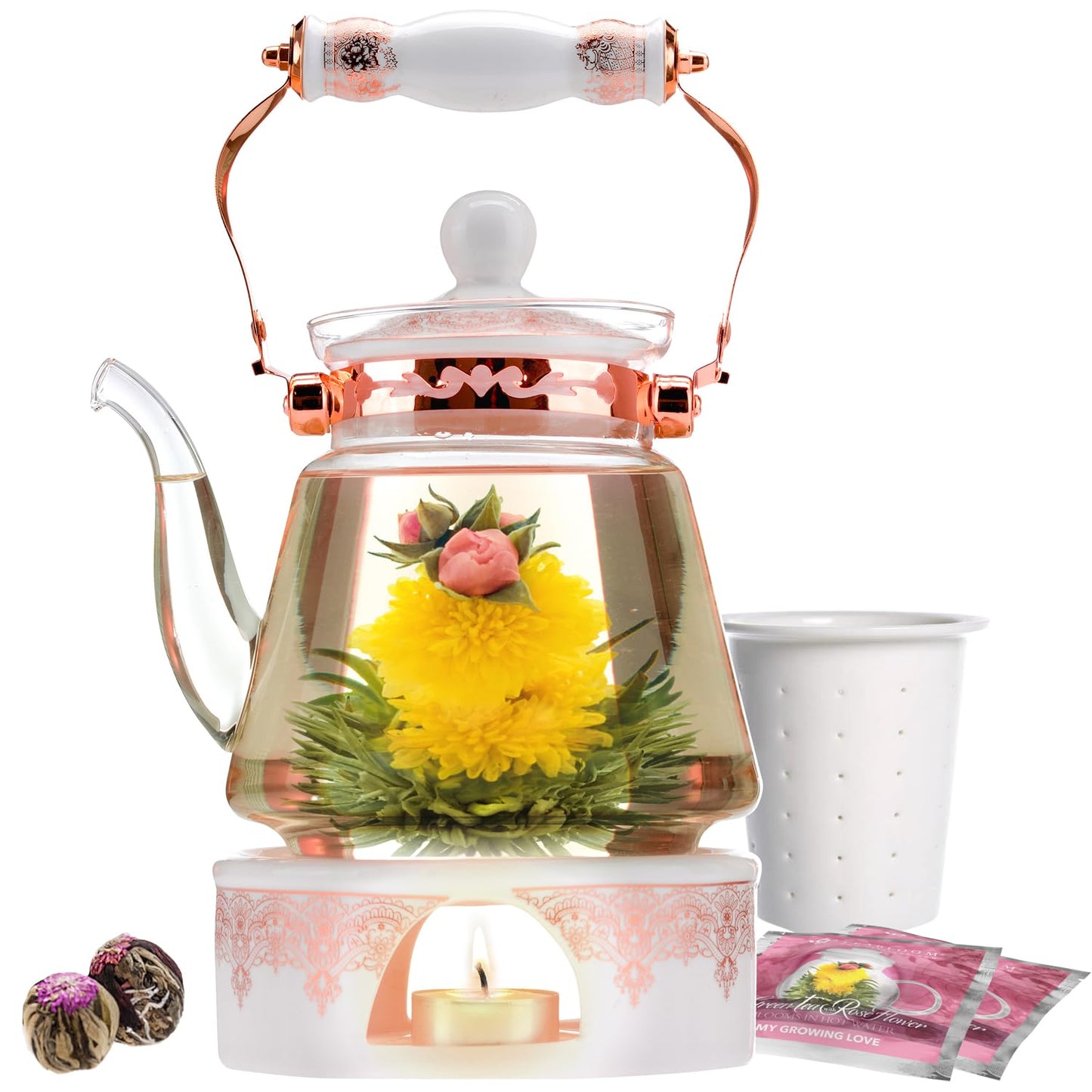 Teabloom Flowering Tea Chest - Curated Collection Of 12 Gourmet Flowering Teas - Packaged In Beautiful Gift-Ready Tea Box