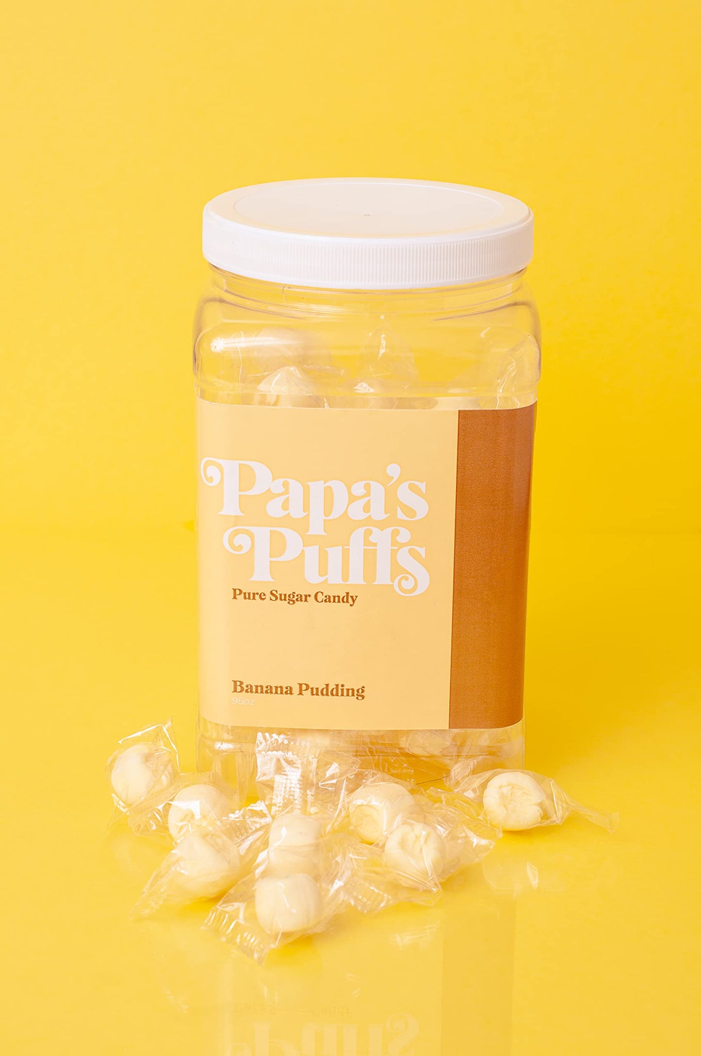 Papa'S Puffs Banana Pudding Flavored Pure Sugar Candy - Individually Wrapped In Resealable Tub - Fat-Free, Gluten-Free, Choleste