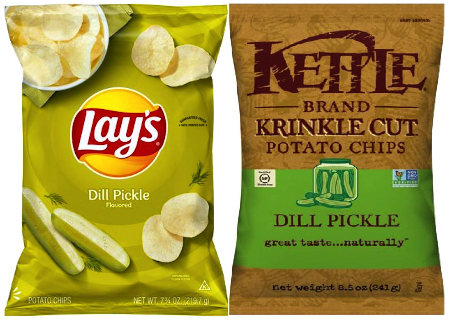 NEW Kettle Cooked Krinkle Cut Potato Chips Dill Pickle   / Bonus Lays Dill Pickle (Kettle/Lays, 2)