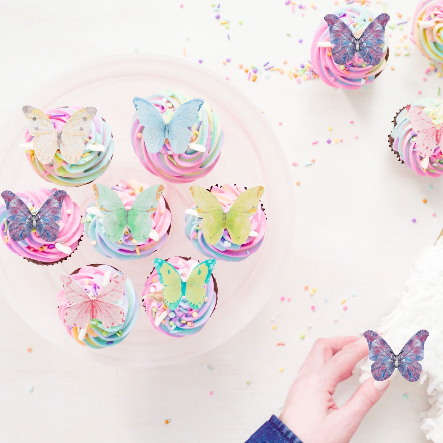 Gyufise 40Pcs Edible Multicolor Butterfly Cupcake Toppers Edible Butterfly Cake Decorations Wafer Paper Butterfly Decoration For