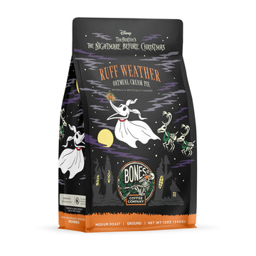 Bones Coffee Company Ruff Weather Flavored Ground Coffee Beans Oatmeal Creampie Flavor, Made With Arabica Coffee Beans, Medium Roast Coffee Inspired By The Nightmare Before Christmas (12 Oz)