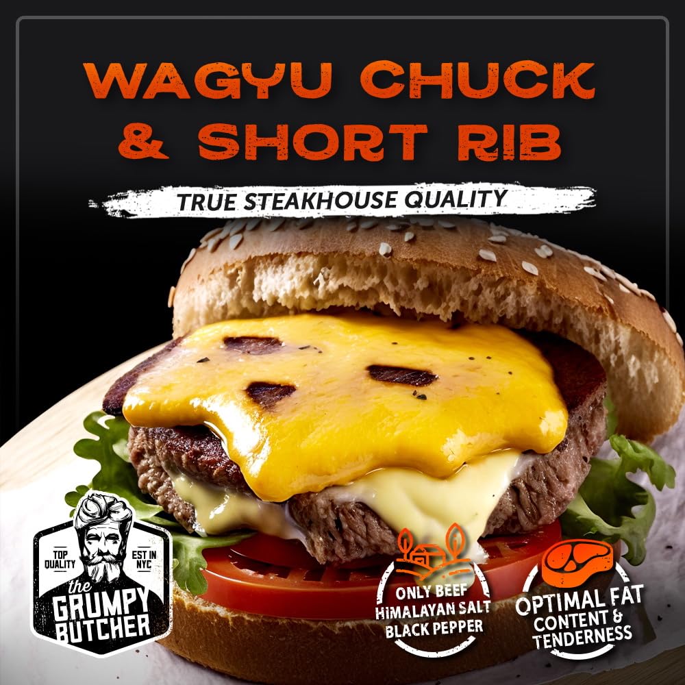 Grumpy Butcher Classic Grill Food Gift – Wagyu Sirloin Burger Patties (2 × 8 Oz) & Jumbo Beef Hot Dogs (4 × 4.5 Oz) – Enhanced Bbq Meat Basket Assortment – Steakhouse Quality, Gourmet Grill Gift