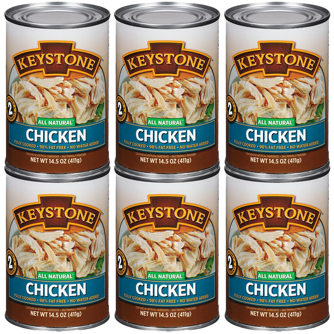 Keystone Meats Canned Chicken, 14.5 oz, Fully Cooked, 98% Fat Free, Pack of 6, Gluten Free, Made in USA