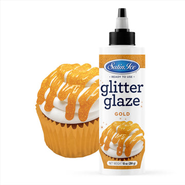 Satin Ice Gold Glitter Glaze for Cakes, Cupcakes, Brownies, and Doughnuts - 10oz Bottle