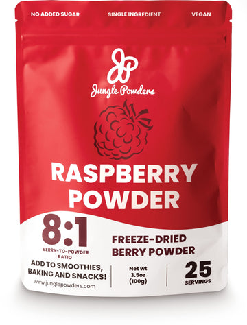 Jungle Powders Raspberry Powder 3.5 Ounce Bag, Food Grade Powdered Unsweetened Freeze Dried Raspberries, Additive, Filler Free R