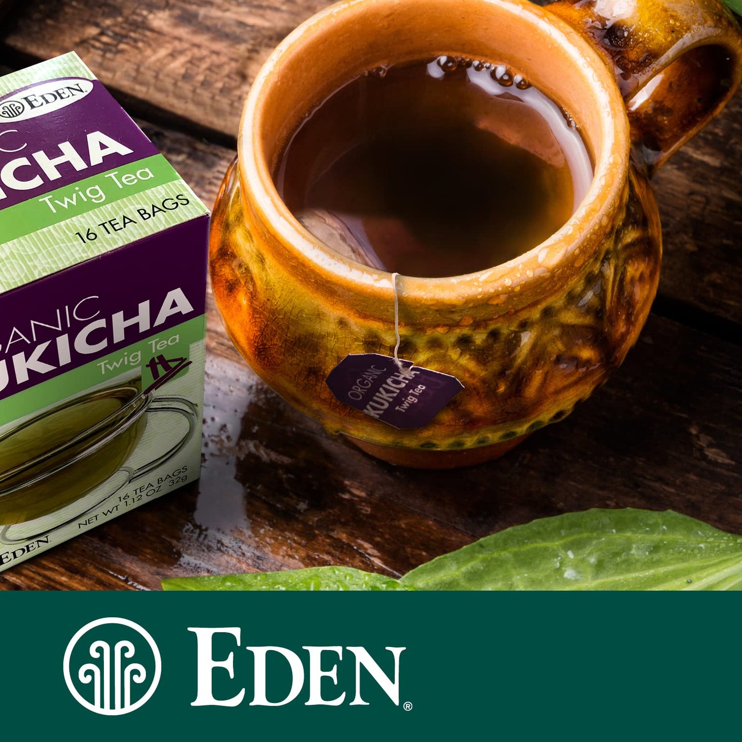 Eden Kukicha Organic Roasted Twig Tea, Low Caffeine, 16 Unbleached Manila Tea Bags, 3 Pack