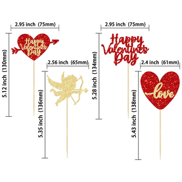 Gyufise 24 Pack Red Gold Glitter Happy Valentine Day Cupcake Toppers Love Heart Cupcake Toppers For Valentine Theme Wedding Enga