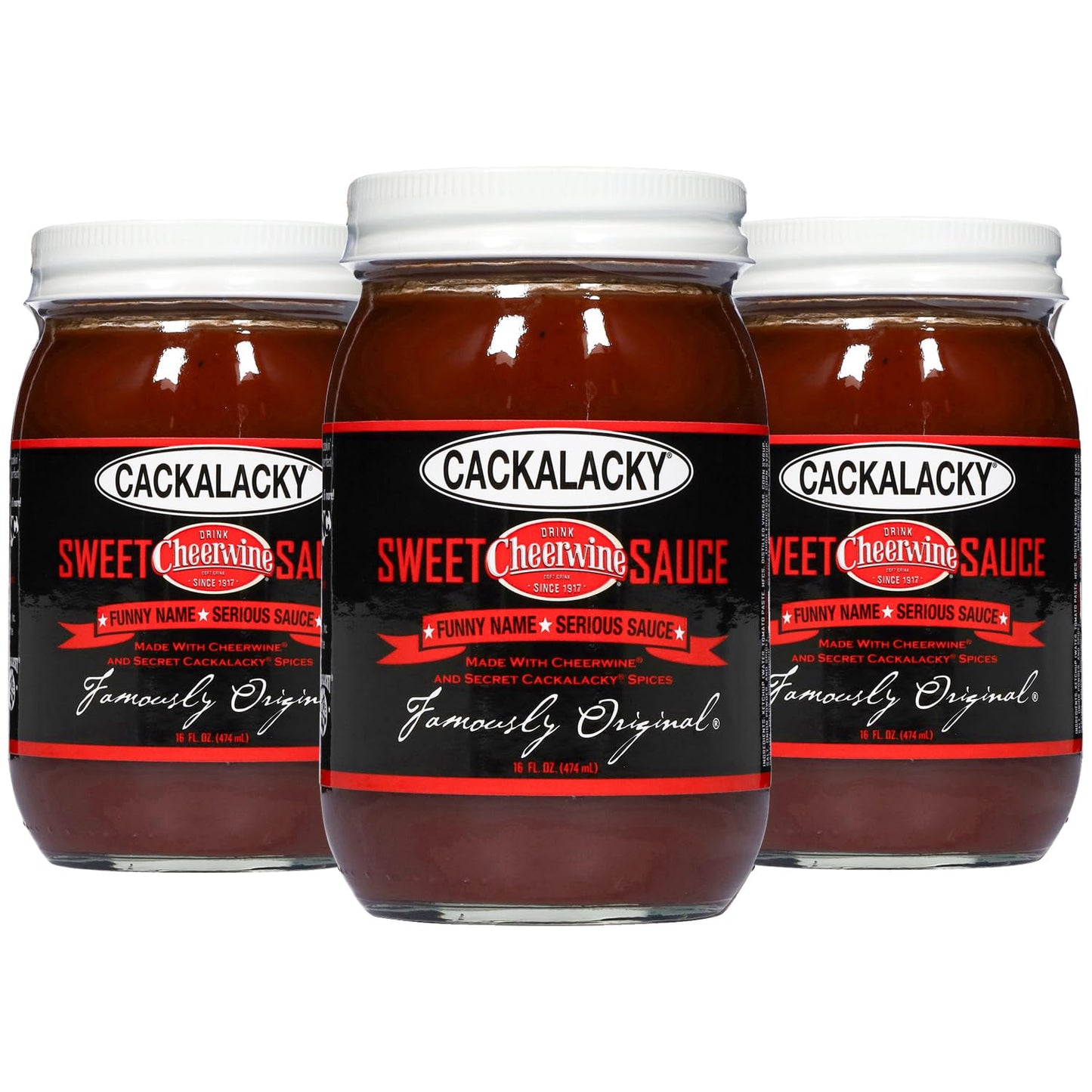 Famously Original Cackalacky Cheerwine Sweet Sauce - 3-Pack of 16 oz Jars - Gourmet Barbecue Sauce for Family Gatherings & Parti