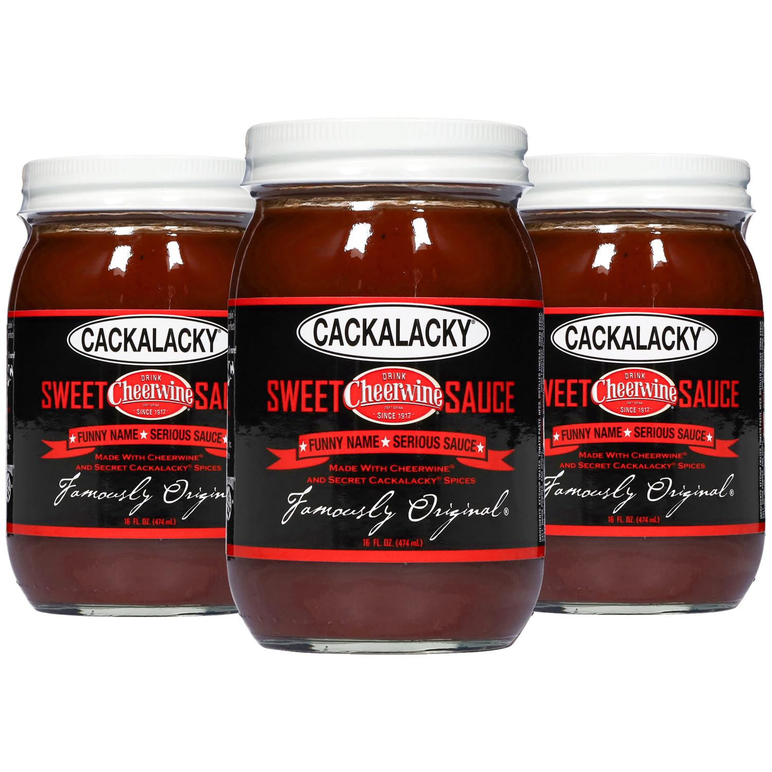 Famously Original Cackalacky Cheerwine Sweet Sauce - 3-Pack of 16 oz Jars - Gourmet Barbecue Sauce for Family Gatherings & Parti