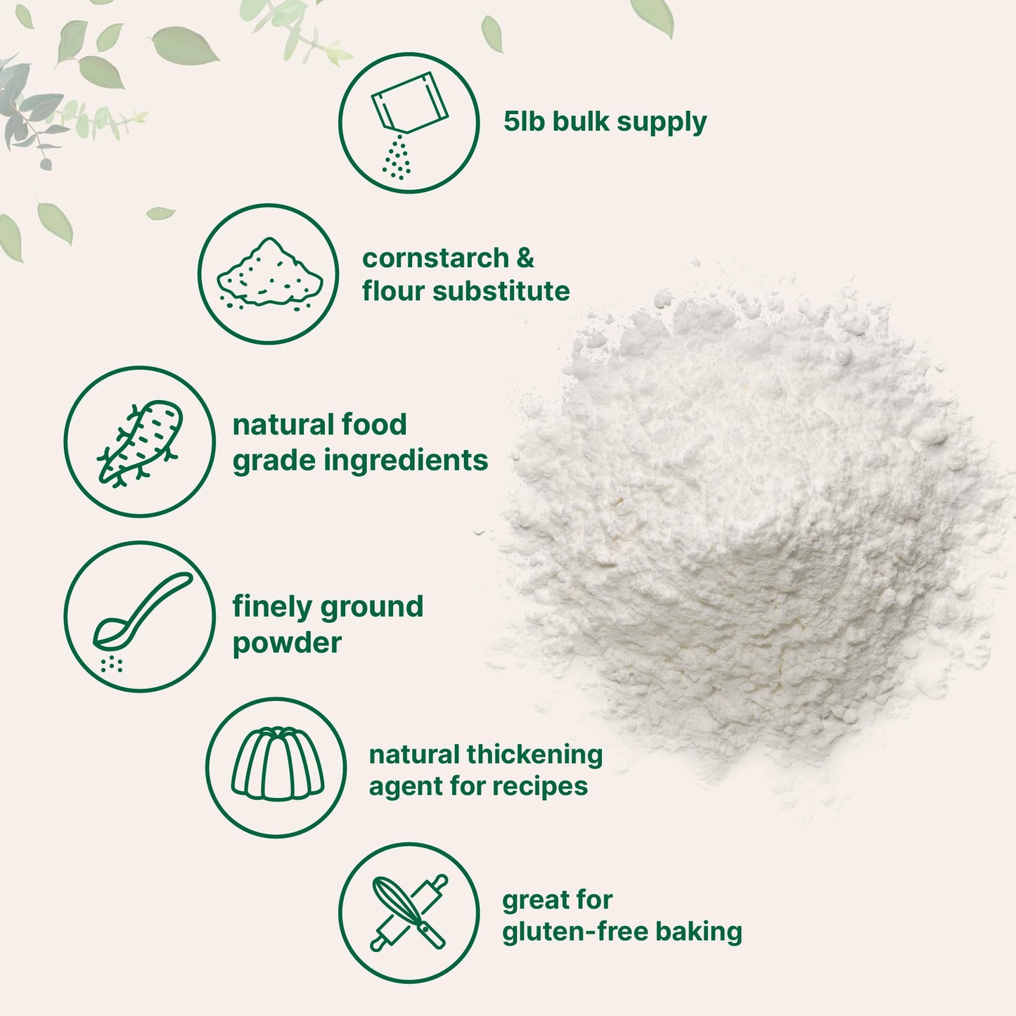 Organic Arrowroot Powder (Flour), 5Lb (80Oz) | Premium Source From Arrowroot Plants | Unflavored Thickening Agent For Cooking & Baking | Substitute For Cornstarch Or Wheat | Non-Gmo, Gluten Free