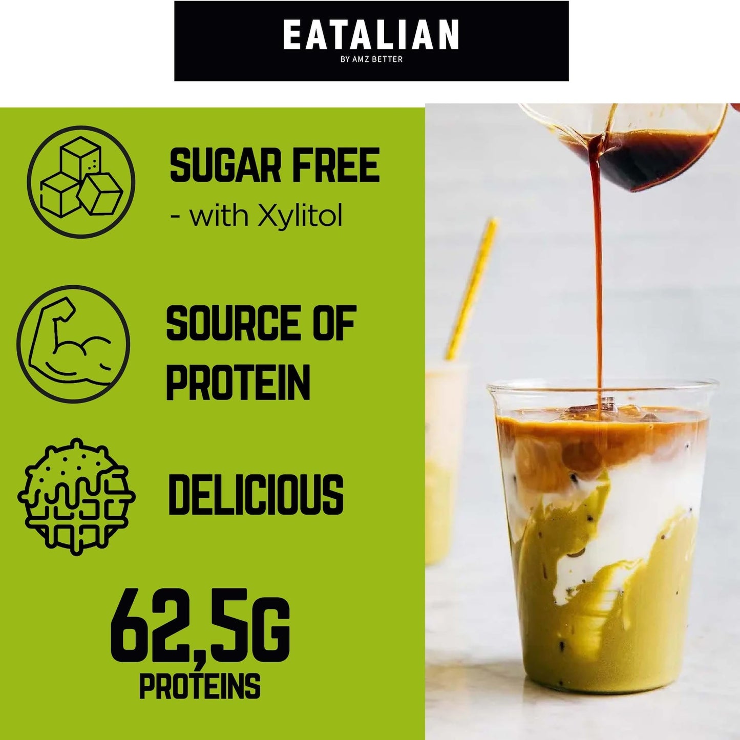 Eatalian By Amz Better Topping With Protein Pistachio Flavour, Sweet Protein Cream, In A 17.63 Oz/ 500 Gr Squeezer, Made In Ital
