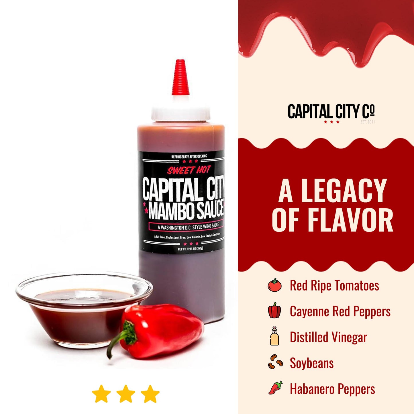 Capital City Mambo Sauce - Sweet Hot Recipe - 128 fl oz (1 Gallon) - Perfect for Wings, Chicken, Pork, Seafood, and More