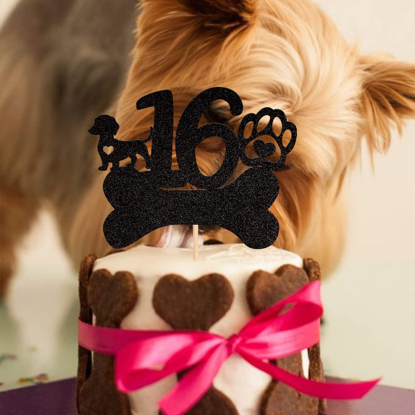 ZHUOWEISM 16th Birthday Cake Topper Black Glitter Dog Paw Design Paper Decoration for Kids Party Supplies